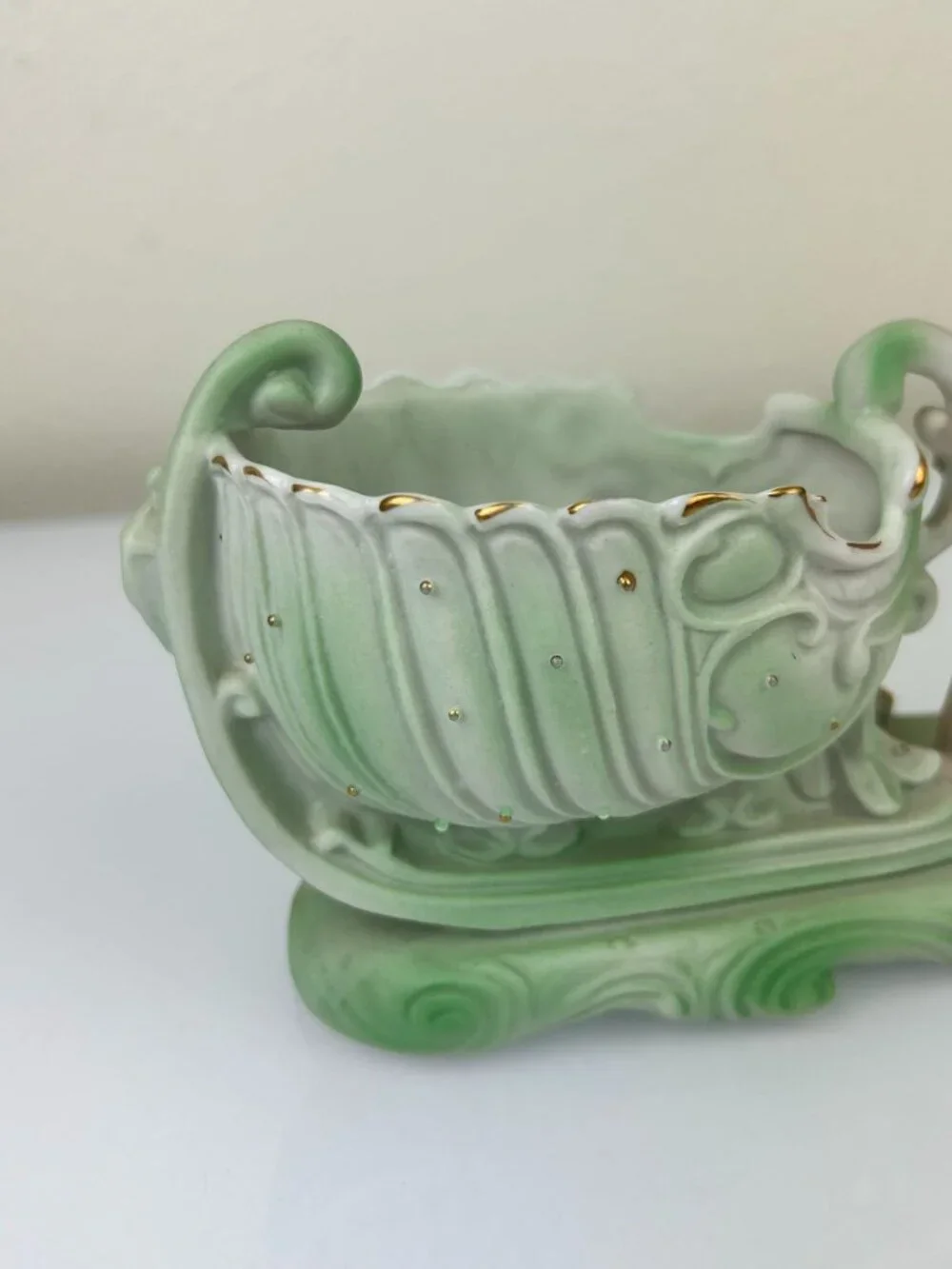 Occupied Japan Andrea Sadek Bisque Cherub Angel Sleigh Planter VTG Gift 1940s